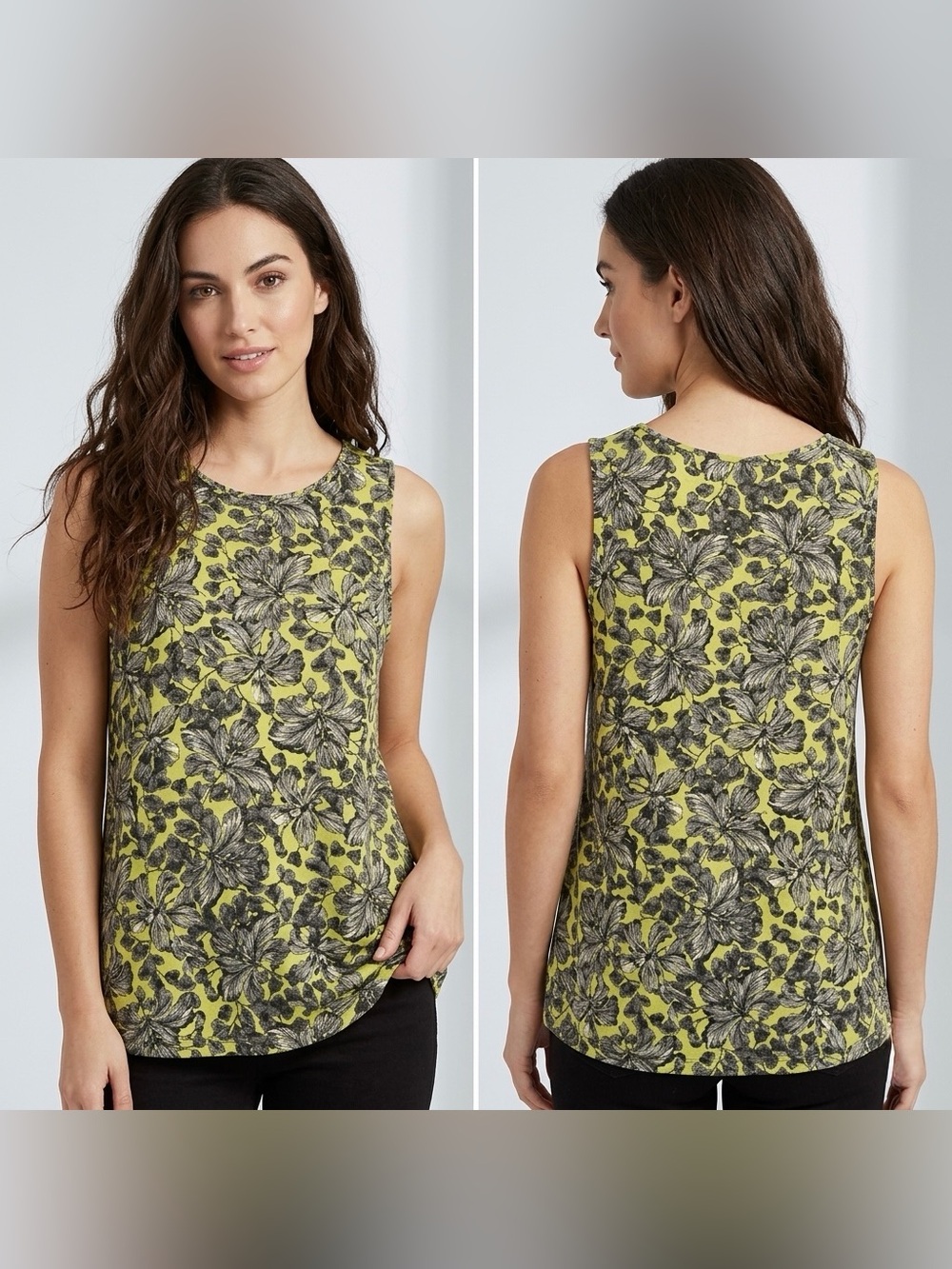 J.jill Women’s Olive Base Floral Print Sleeveless Blouse Size Small